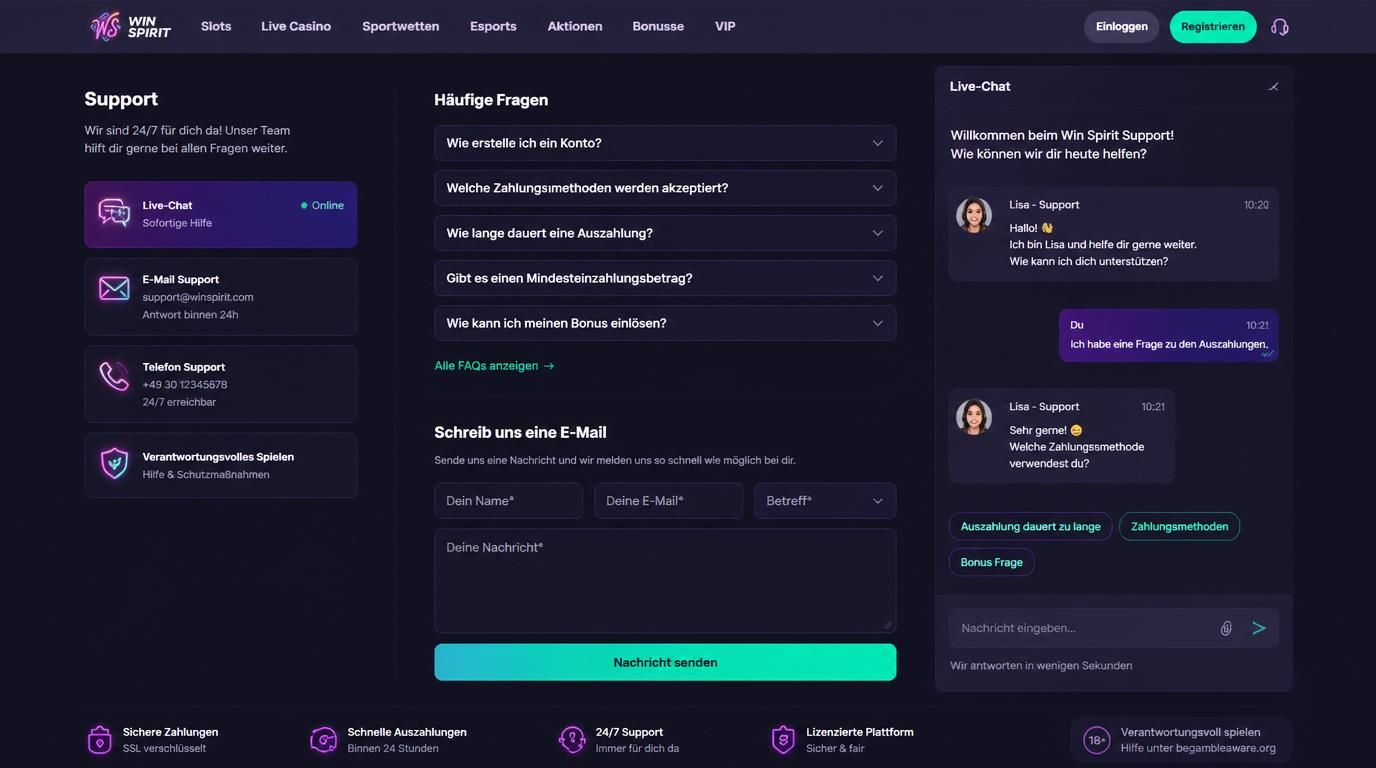Support Optionen und Hilfe Bereich auf Deutsch